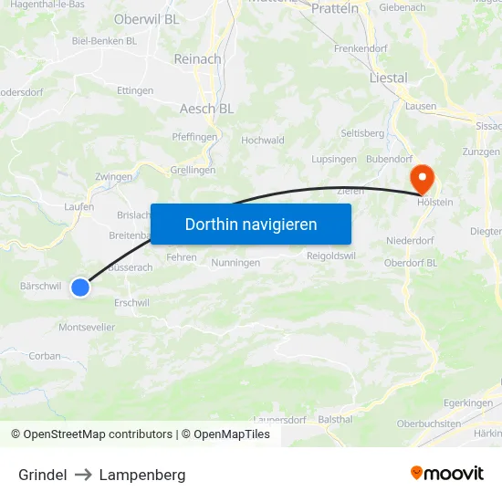 Grindel to Lampenberg map