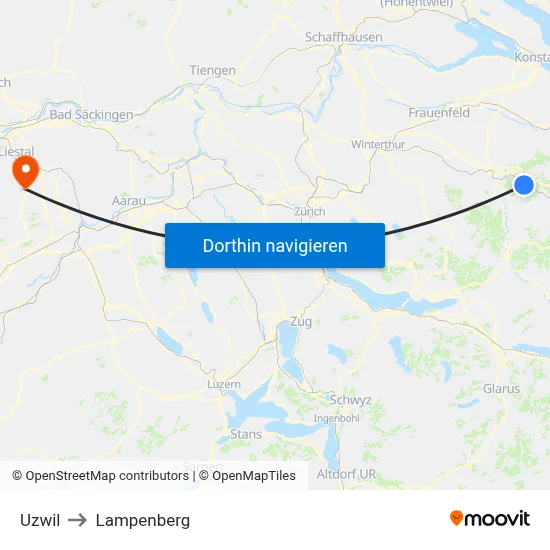 Uzwil to Lampenberg map