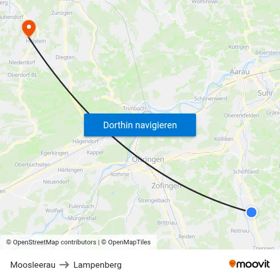 Moosleerau to Lampenberg map