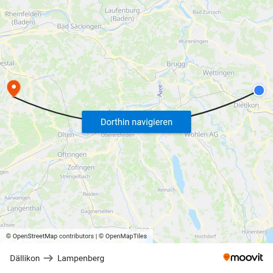 Dällikon to Lampenberg map