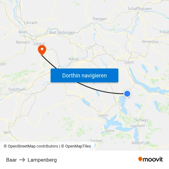 Baar to Lampenberg map