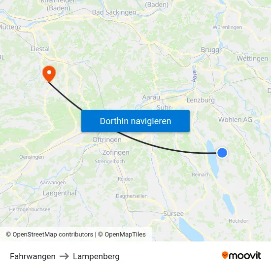 Fahrwangen to Lampenberg map