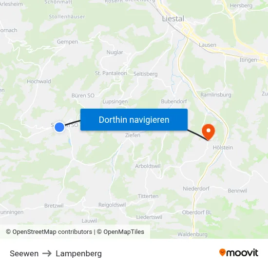Seewen to Lampenberg map