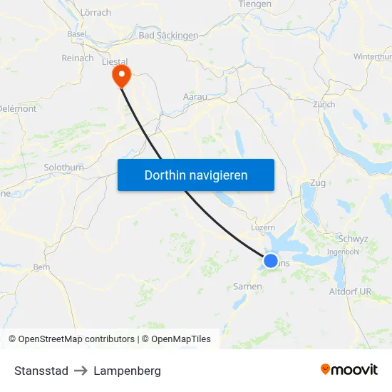 Stansstad to Lampenberg map