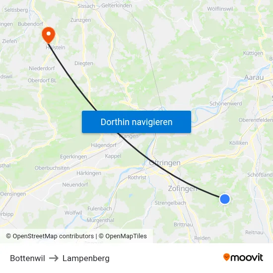 Bottenwil to Lampenberg map