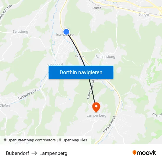 Bubendorf to Lampenberg map
