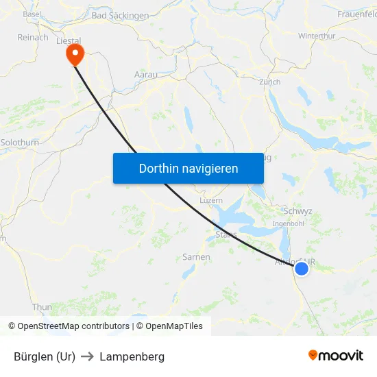 Bürglen (Ur) to Lampenberg map