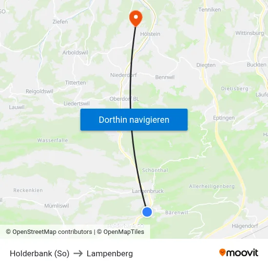 Holderbank (So) to Lampenberg map