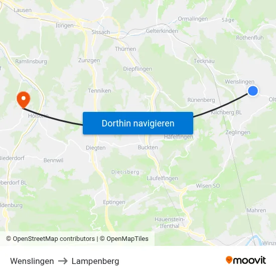 Wenslingen to Lampenberg map