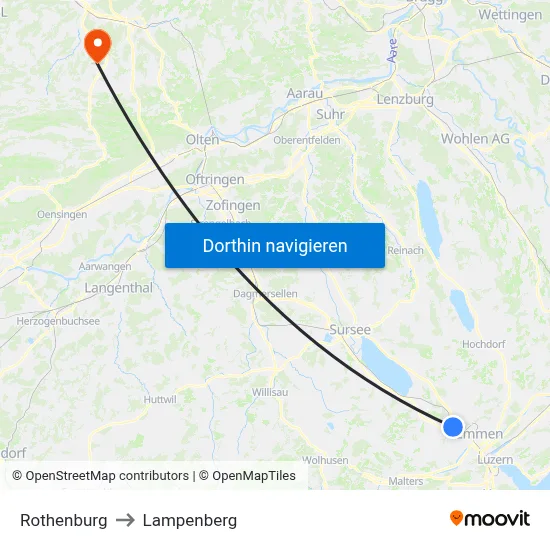 Rothenburg to Lampenberg map