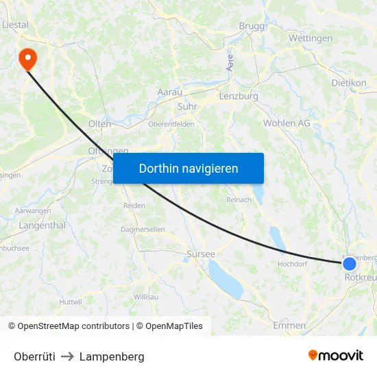 Oberrüti to Lampenberg map