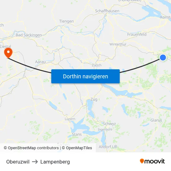 Oberuzwil to Lampenberg map