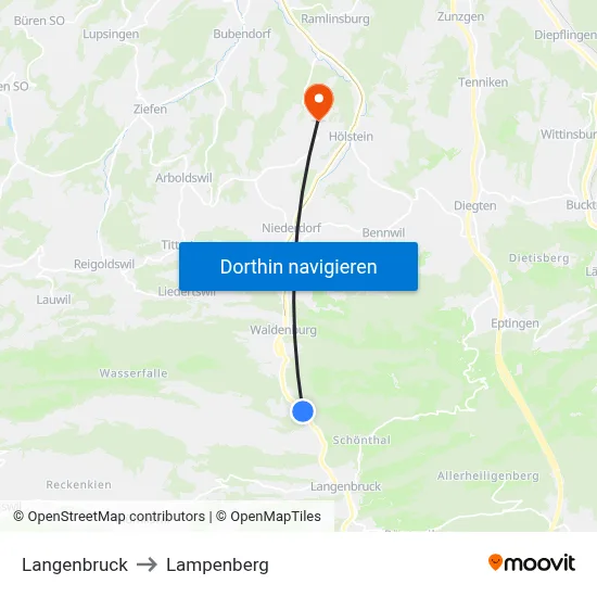 Langenbruck to Lampenberg map