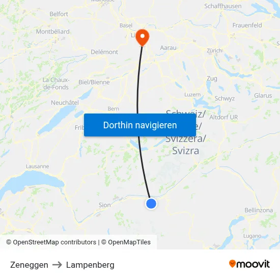 Zeneggen to Lampenberg map