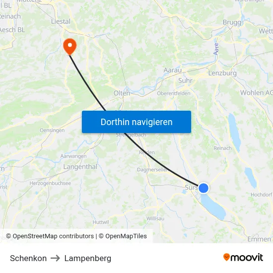 Schenkon to Lampenberg map