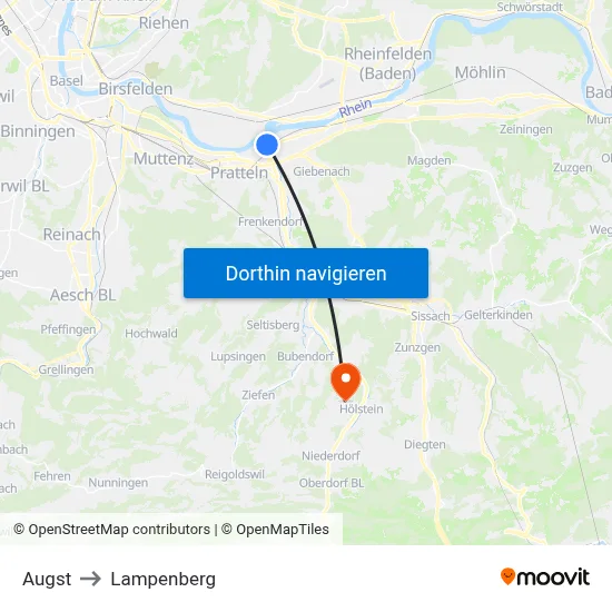 Augst to Lampenberg map