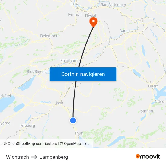 Wichtrach to Lampenberg map
