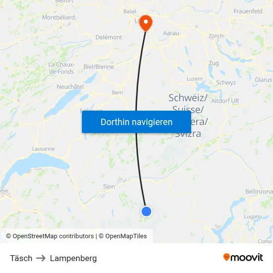 Täsch to Lampenberg map