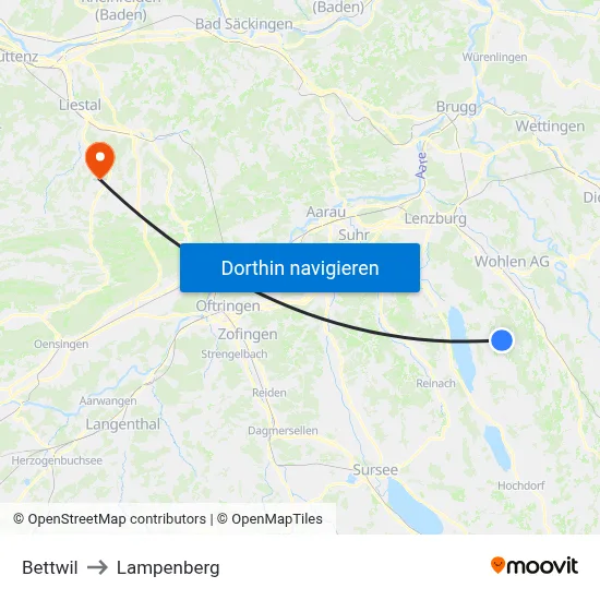 Bettwil to Lampenberg map