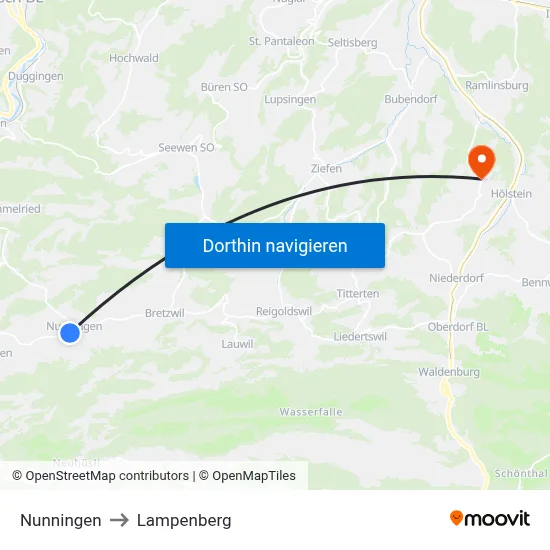 Nunningen to Lampenberg map