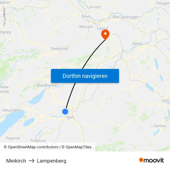 Meikirch to Lampenberg map