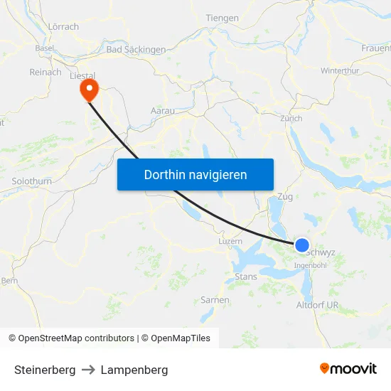 Steinerberg to Lampenberg map