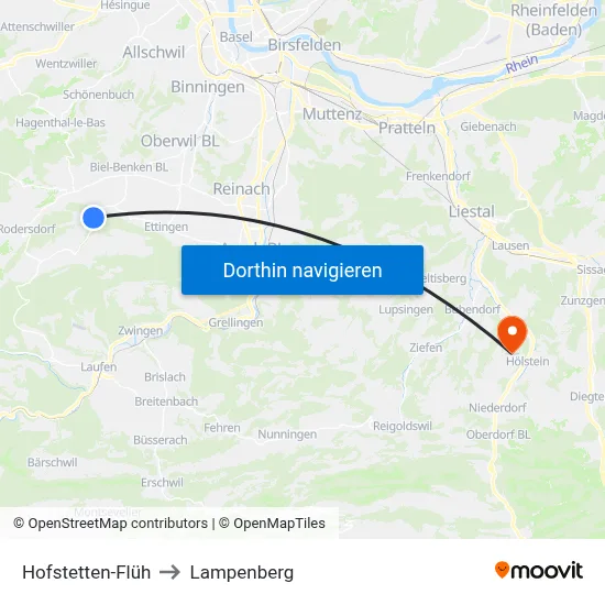 Hofstetten-Flüh to Lampenberg map