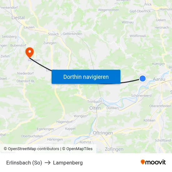 Erlinsbach (So) to Lampenberg map