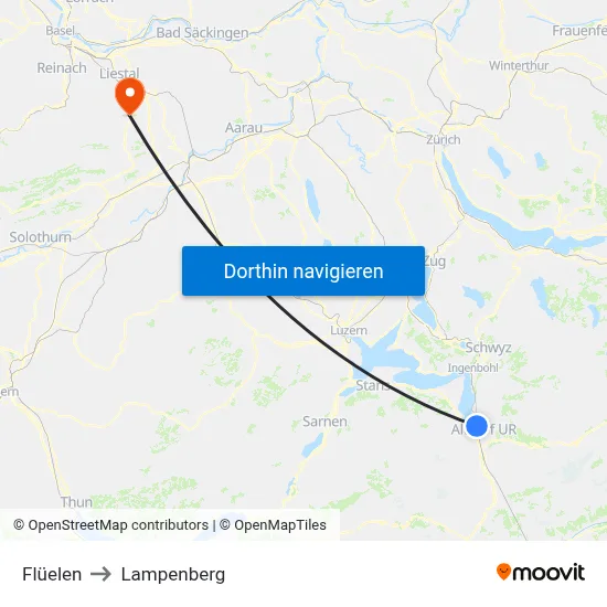 Flüelen to Lampenberg map