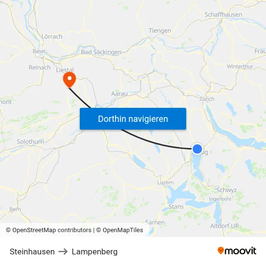 Steinhausen to Lampenberg map