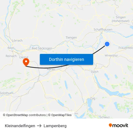 Kleinandelfingen to Lampenberg map