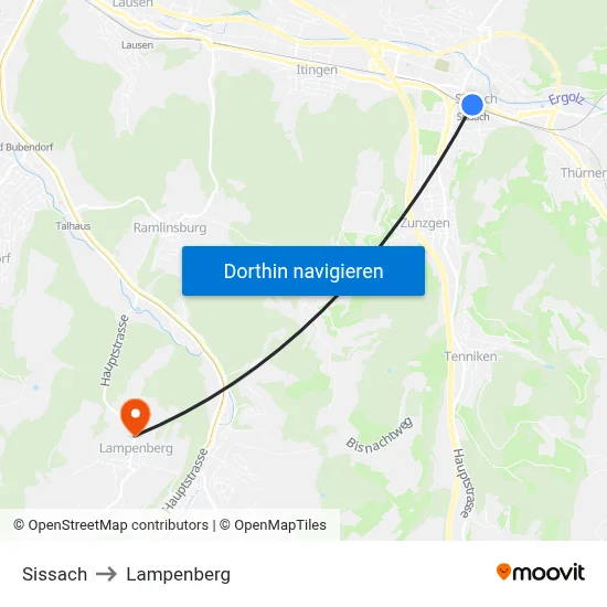 Sissach to Lampenberg map