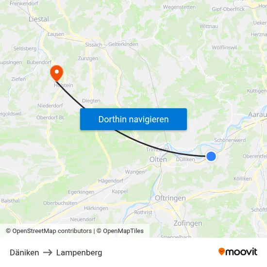 Däniken to Lampenberg map