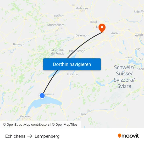 Echichens to Lampenberg map