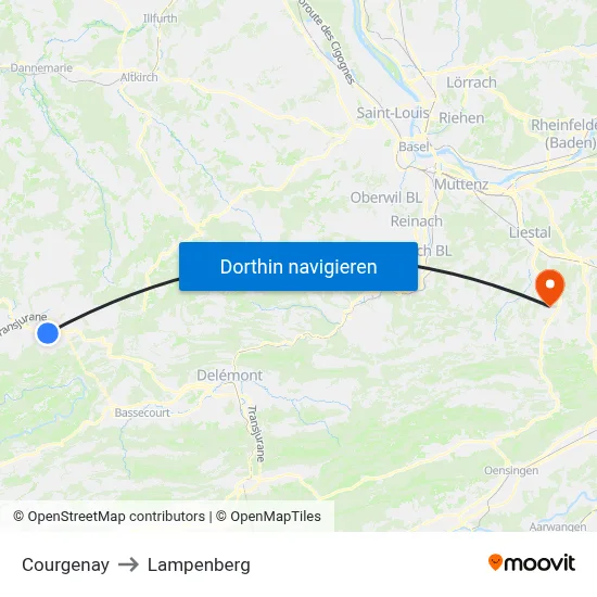 Courgenay to Lampenberg map