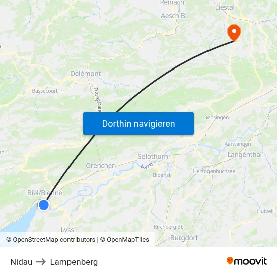 Nidau to Lampenberg map