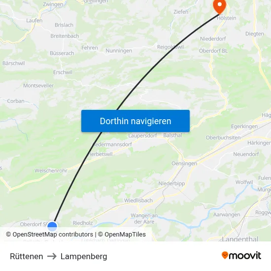 Rüttenen to Lampenberg map