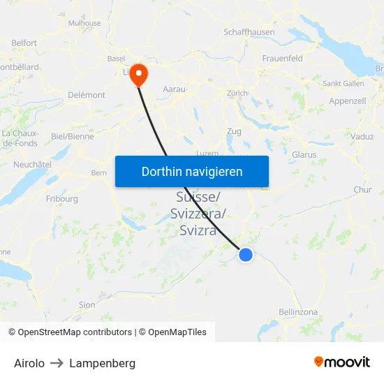 Airolo to Lampenberg map