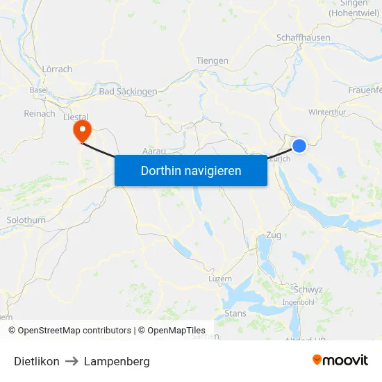 Dietlikon to Lampenberg map