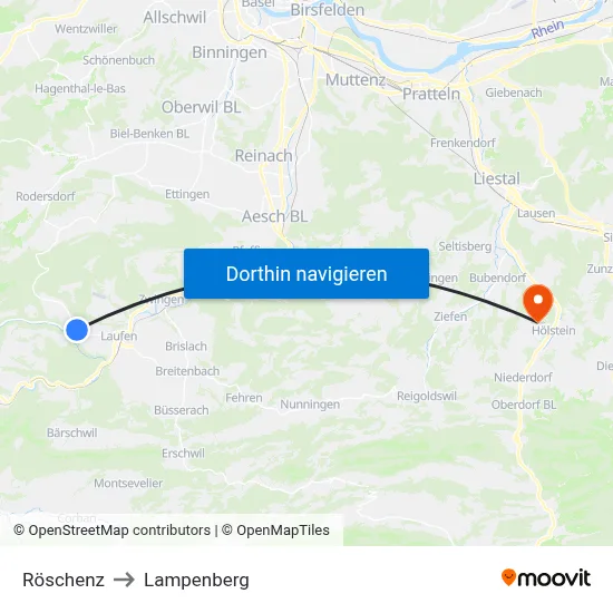 Röschenz to Lampenberg map