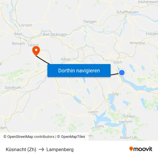 Küsnacht (Zh) to Lampenberg map