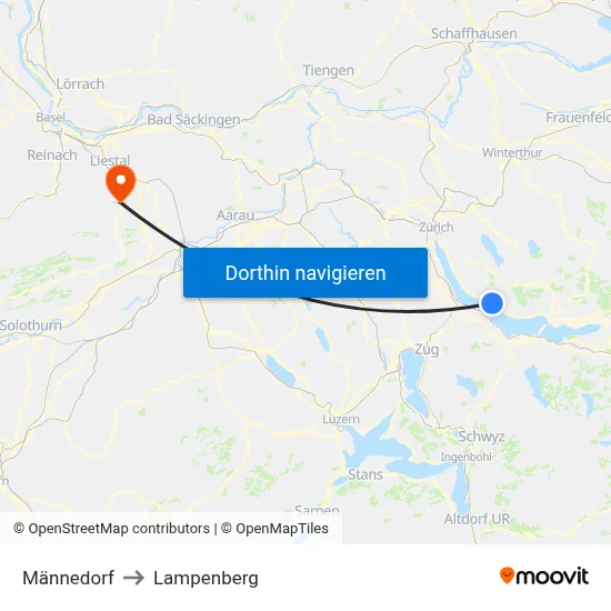 Männedorf to Lampenberg map