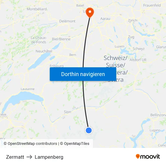 Zermatt to Lampenberg map
