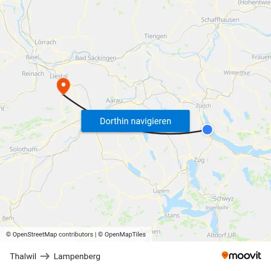 Thalwil to Lampenberg map