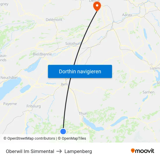 Oberwil Im Simmental to Lampenberg map