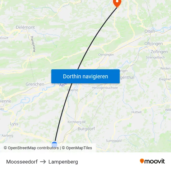 Moosseedorf to Lampenberg map