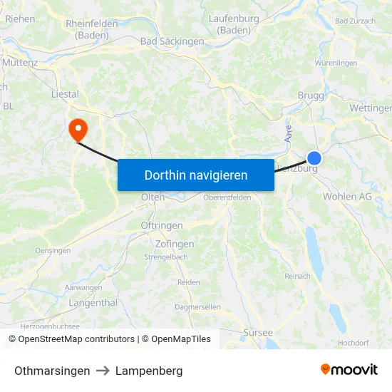 Othmarsingen to Lampenberg map