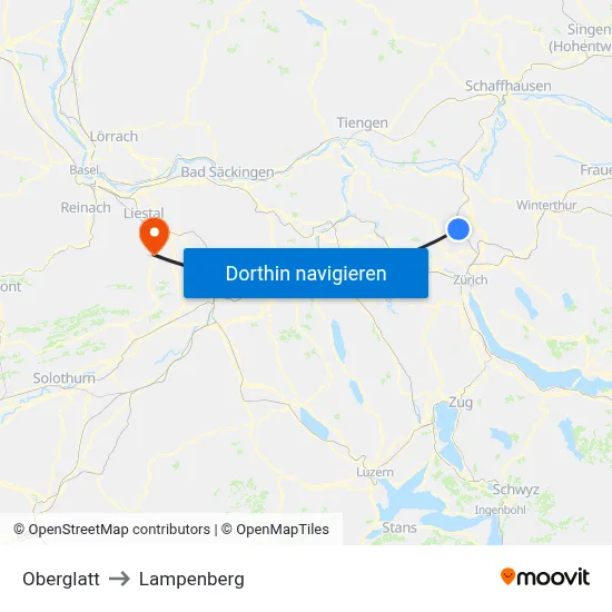 Oberglatt to Lampenberg map