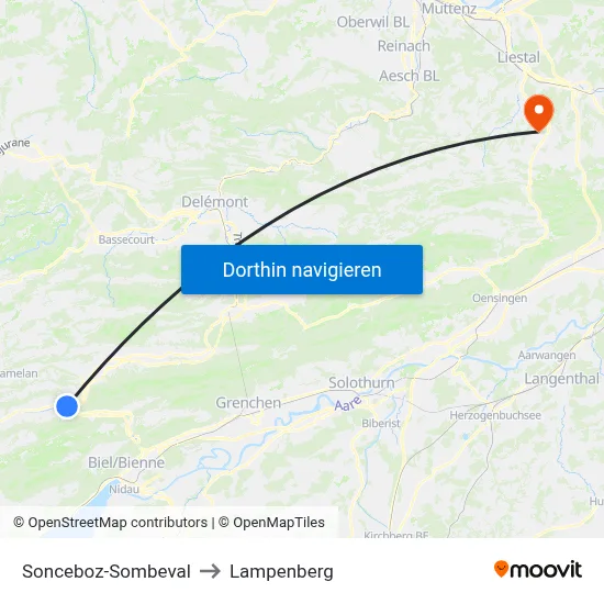 Sonceboz-Sombeval to Lampenberg map