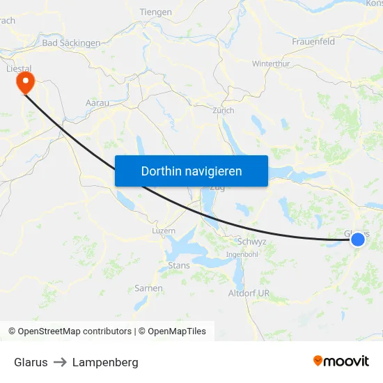 Glarus to Lampenberg map